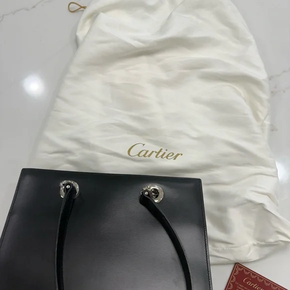 Cartier Black Leather Tote with Silver Hardware - Picture 3 of 13